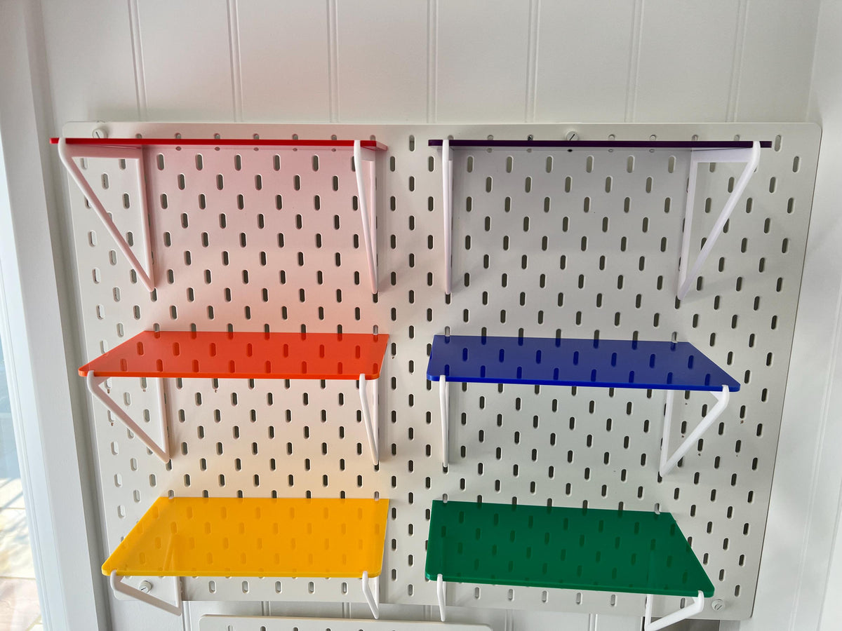 IKEA Skadis Shelf: Vibrant Acrylic Pegboard Shelf with 3D Printed Brackets