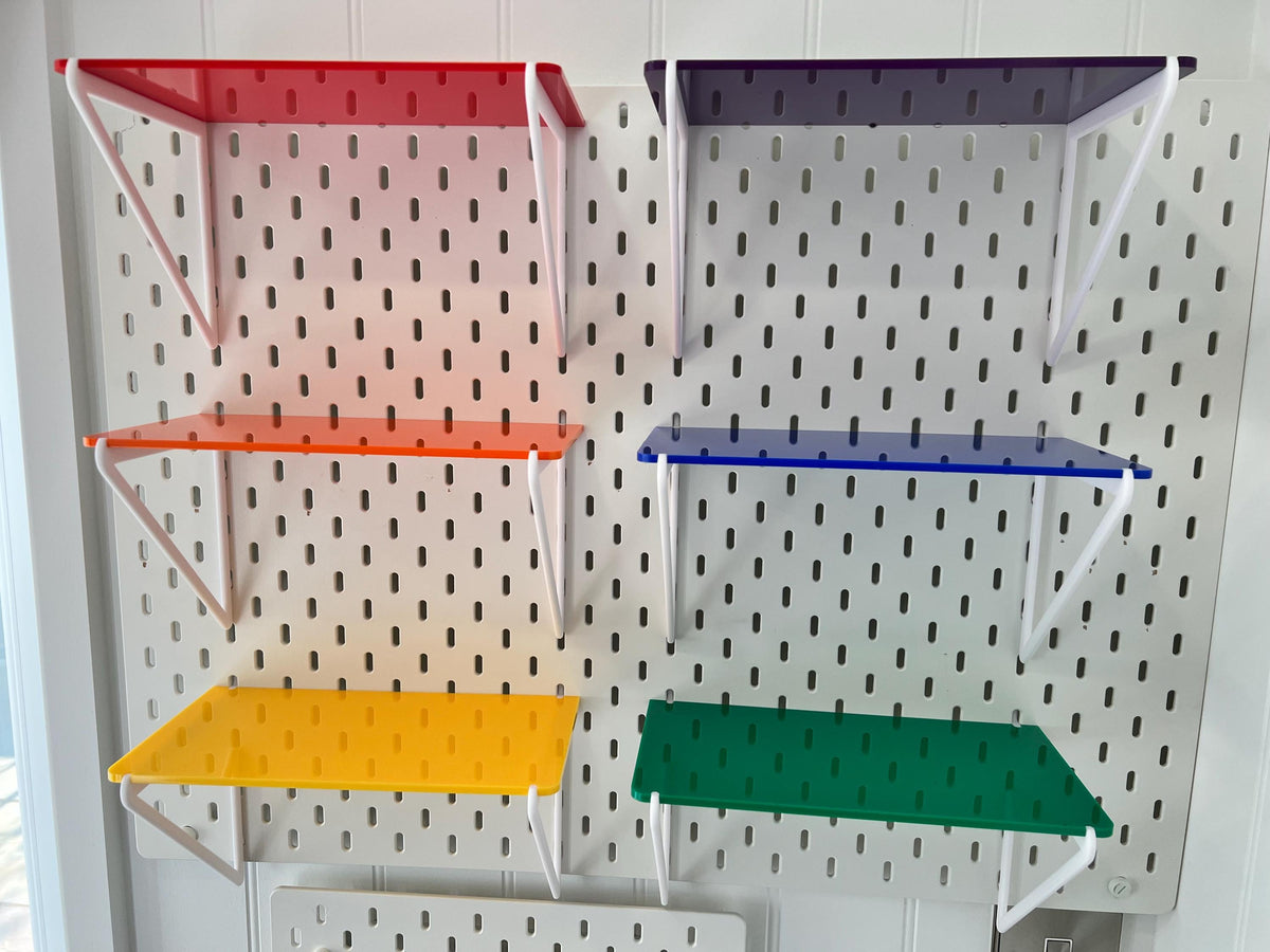 IKEA Skadis Shelf: Vibrant Acrylic Pegboard Shelf with 3D Printed Brackets