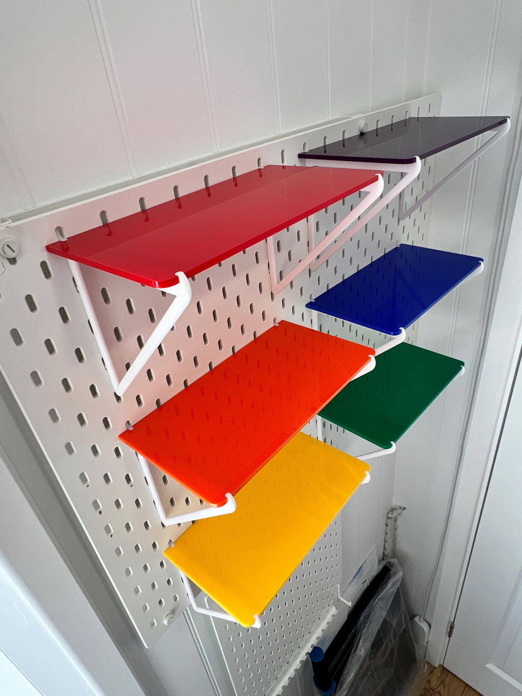 IKEA Skadis Shelf: Vibrant Acrylic Pegboard Shelf with 3D Printed Brackets