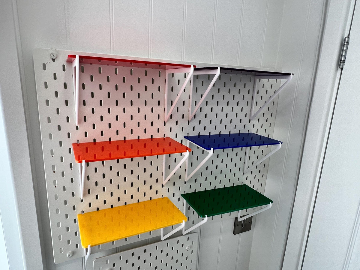 IKEA Skadis Shelf: Vibrant Acrylic Pegboard Shelf with 3D Printed Brackets
