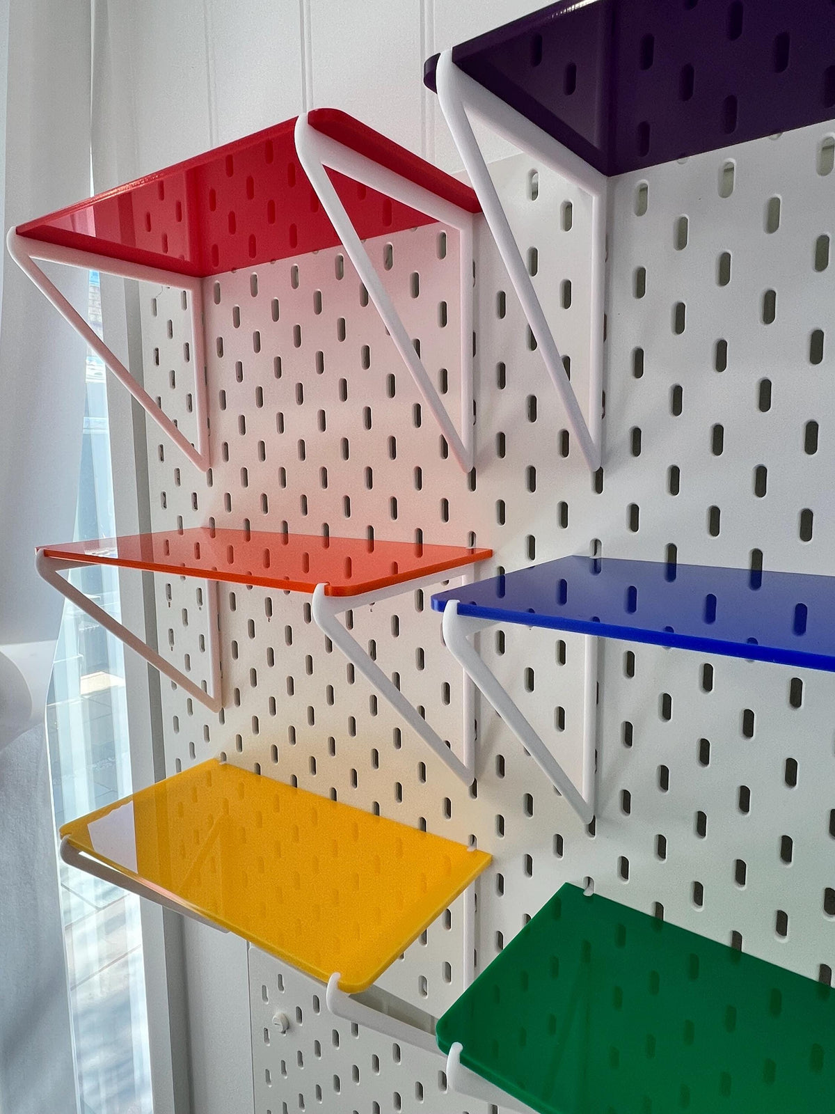 IKEA Skadis Shelf: Vibrant Acrylic Pegboard Shelf with 3D Printed Brackets