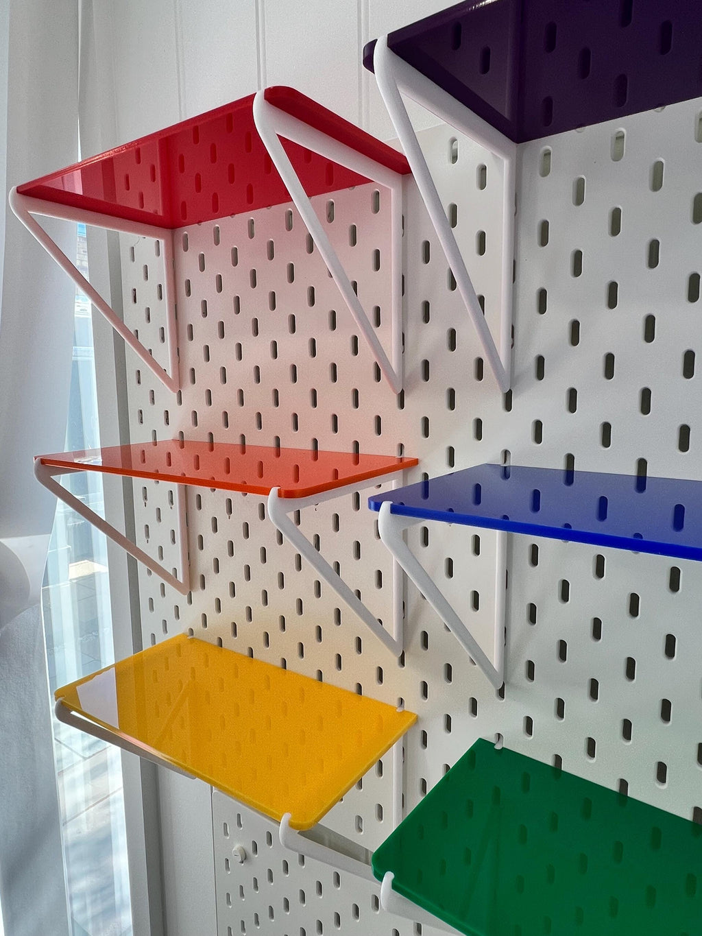 IKEA Skadis Shelf: Vibrant Acrylic Pegboard Shelf with 3D Printed Brackets
