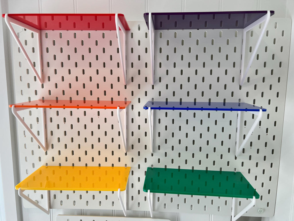 IKEA Skadis Shelf: Vibrant Acrylic Pegboard Shelf with 3D Printed Brackets
